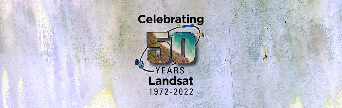 Color logo that reads "Celebrating 50 Years, Landsat 1972-2022"