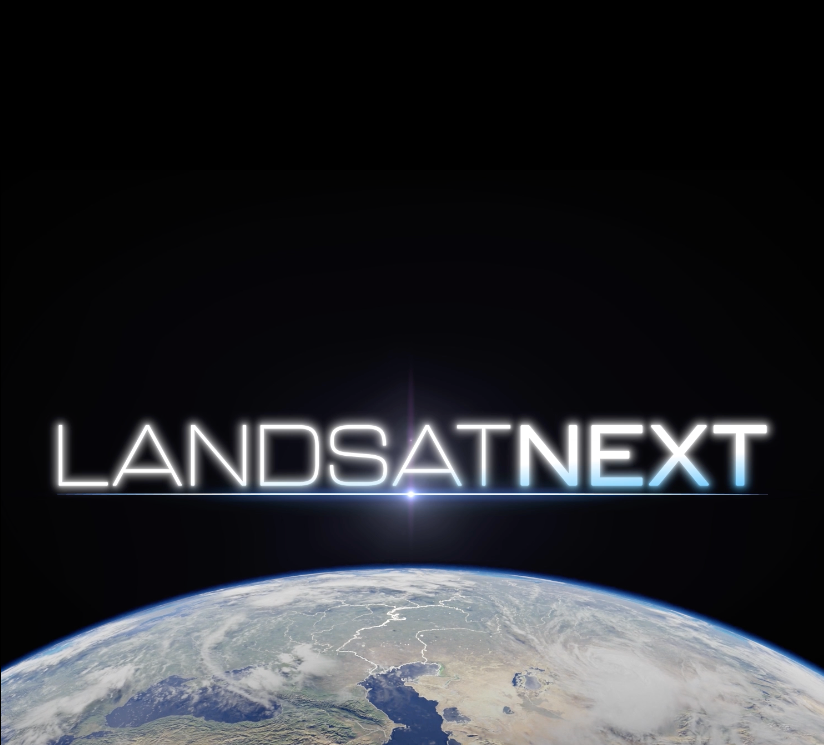 LANDSATNEXT title above a satellite image of Earth