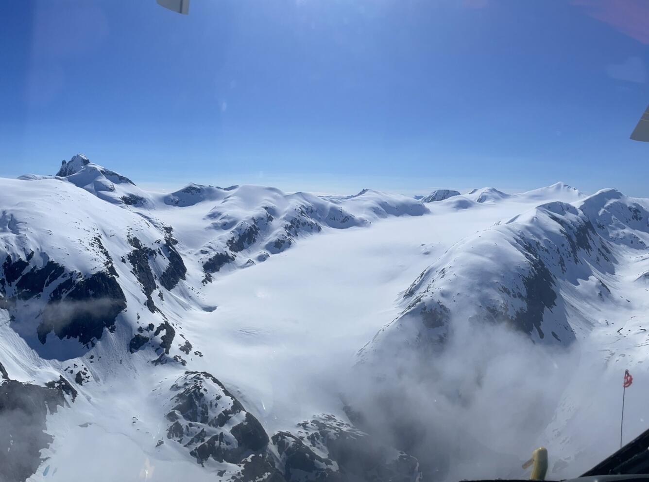 Snow and glacier from a helicopter.