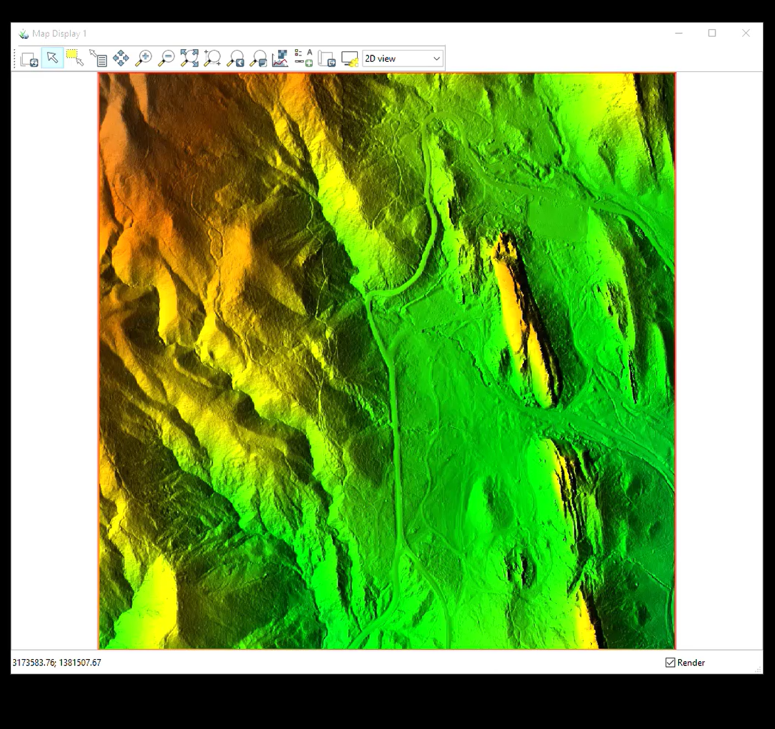 Image: GRASS GIS software as shown in lesson 10g1, depicting a digital elevation model.