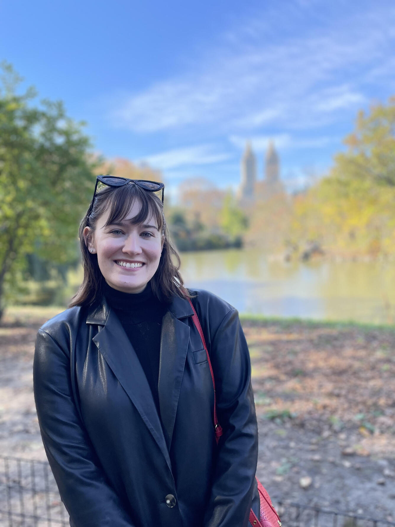 Photo of Amanda Liford for staff profile, with Central Park in the background