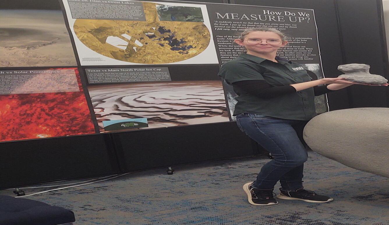 Lori Pigue of USGS Astrogeology discusses planetary rocks during the USGS Open House in 2023