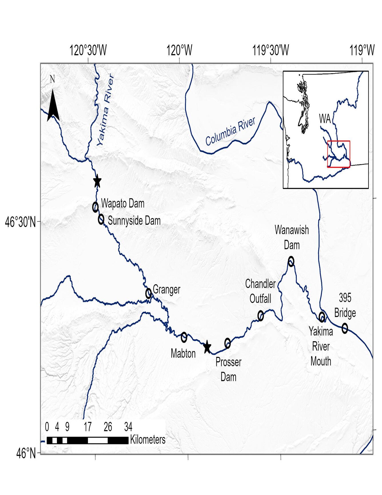 map of lower Yakima River