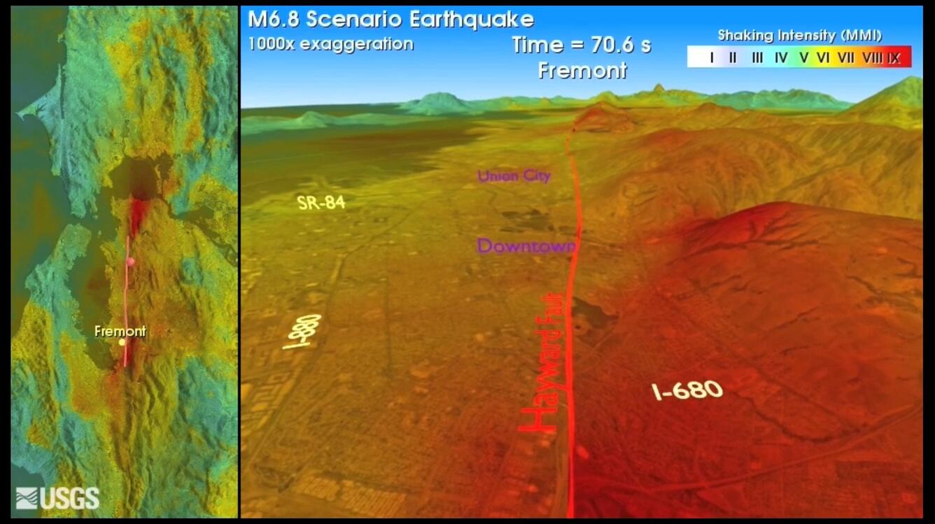 Earthquake scenario developed for a Mw 6.8 along the Hayward fault