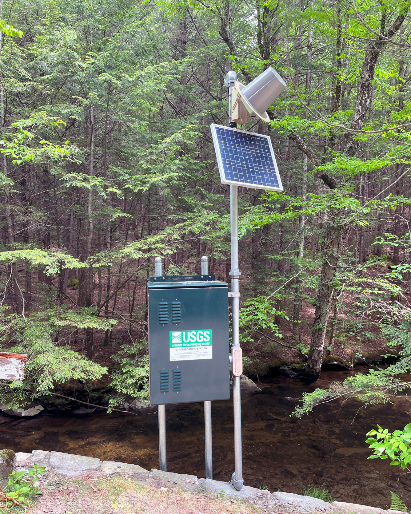 Newly established continuous streamgage on downstream right bank at Mill Brook at Plainfield, MA