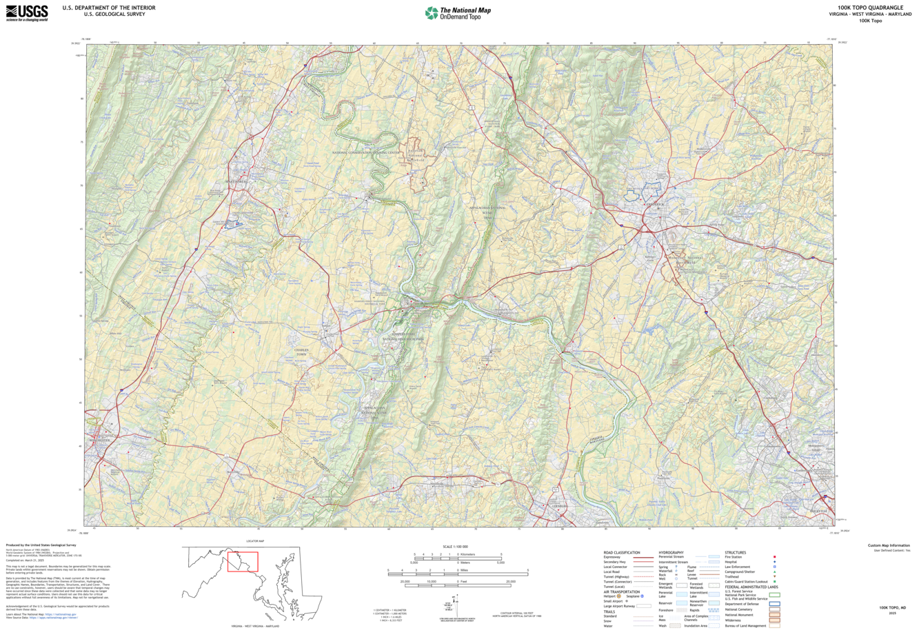 Custom 1:100,000-scale topo map