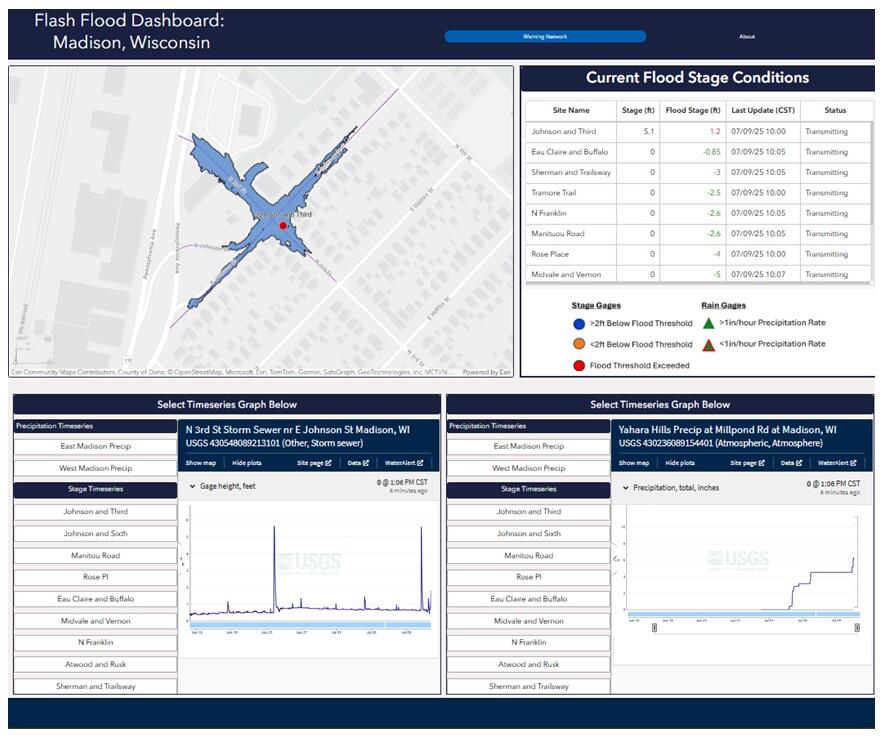 Screenshot of the Madison, Wisconsin Flash Flood Dashboard