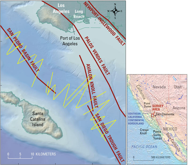 Map shows the track the ship followed in the ocean to collect data.