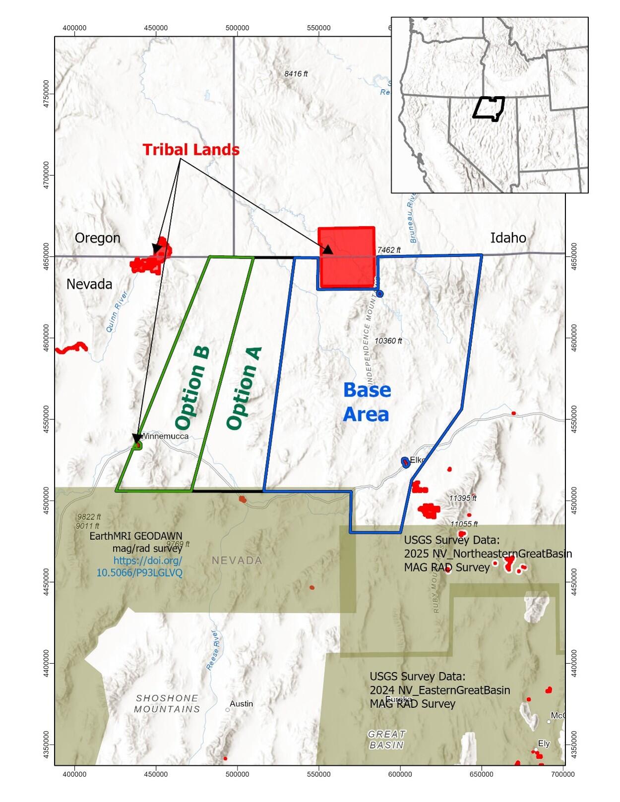 Map showing the location of the survey in northeast Nevada