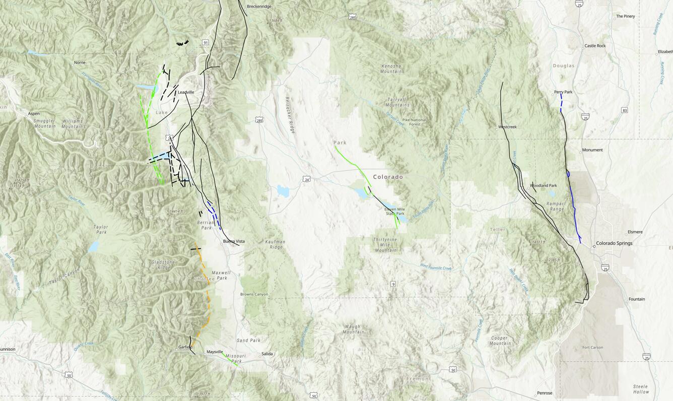 Snapshot from QFaults showing an area of Colorado