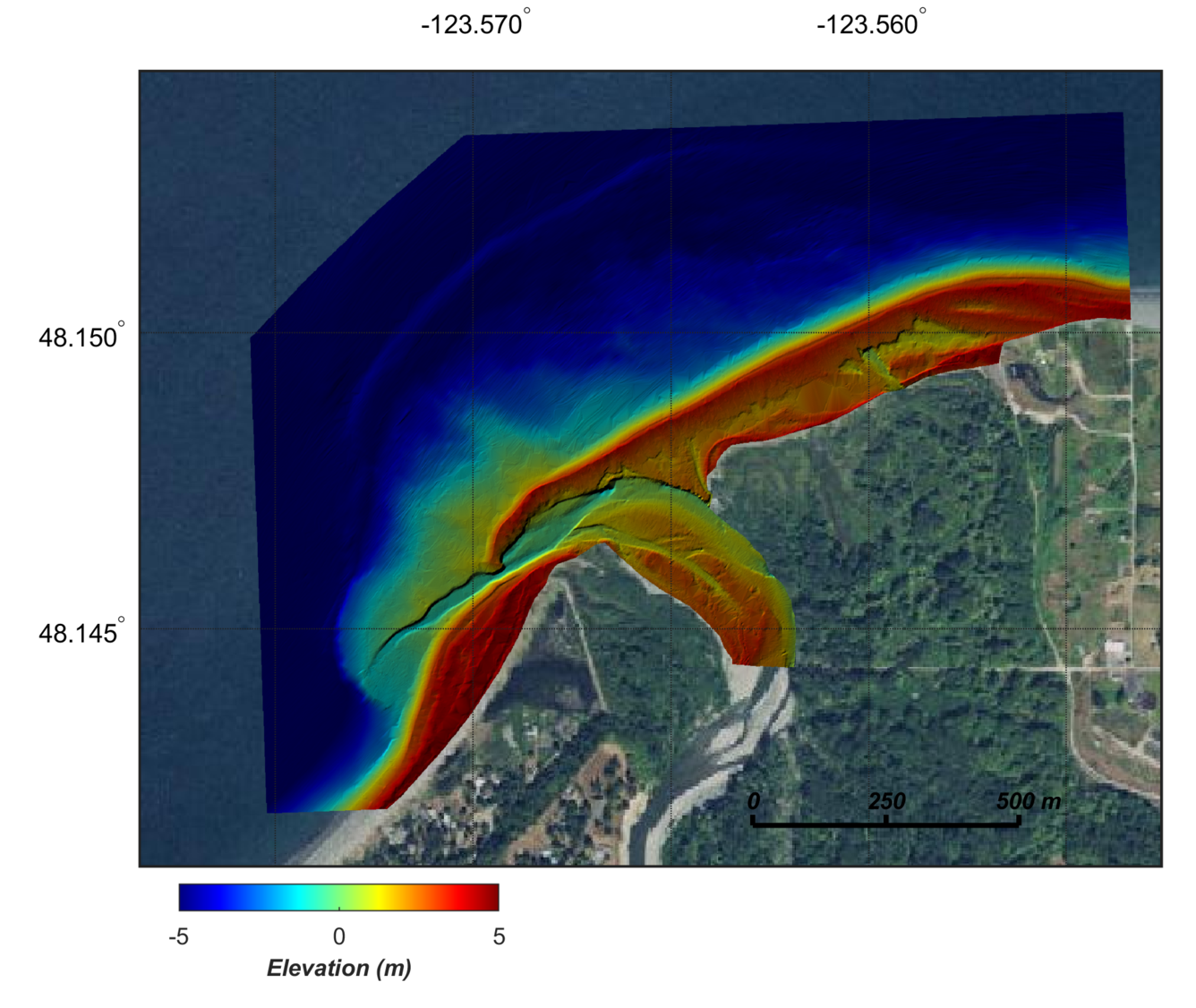 Map showing 1-m resolution digital elevation model (DEM) of Elwha River mouth