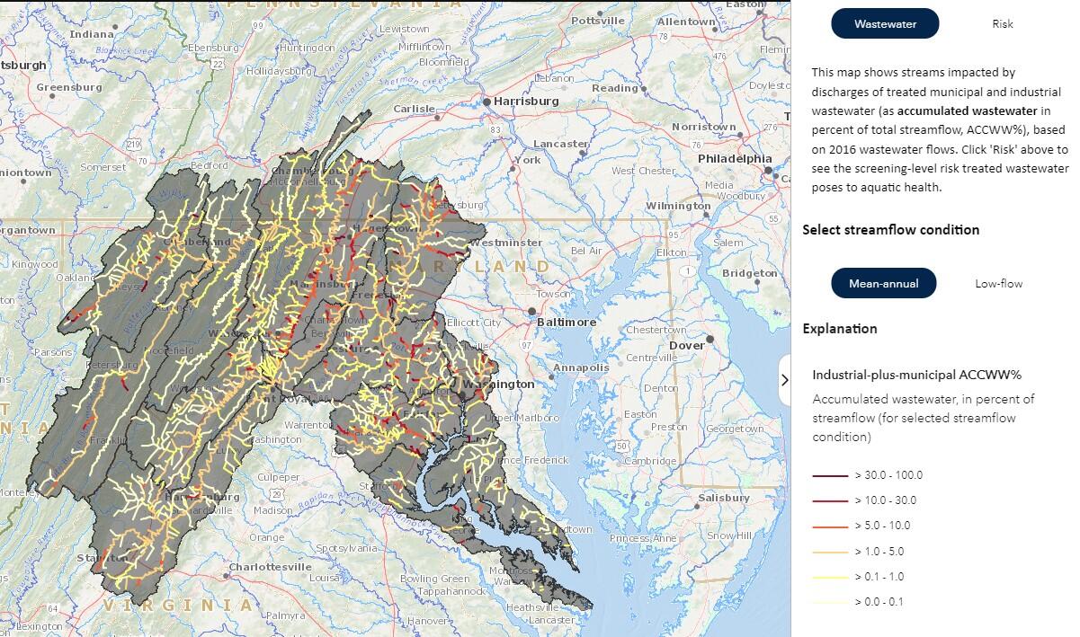 A Screenshot of the Potomac Wastewater Mapping webtool