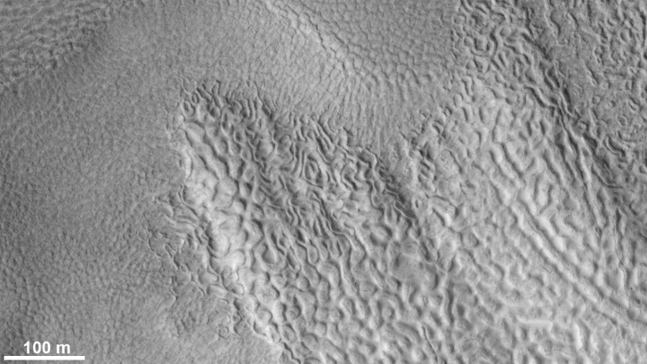 Nasa's HiRise image taken aboard the MRO that shows possible vurrent or water ice.