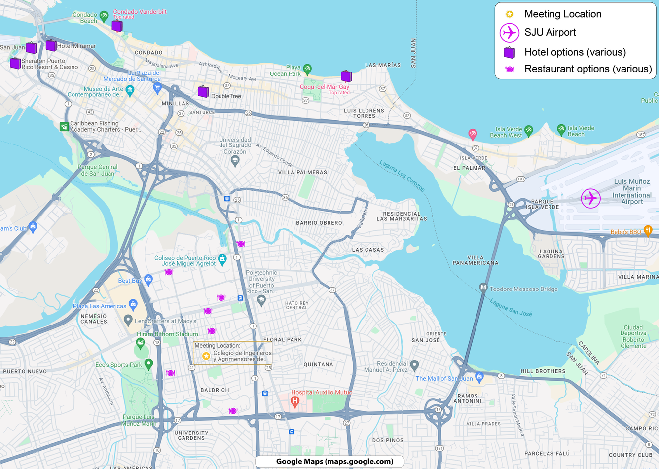 Map of the area around Colegio de Ingenieros y Agrimensores de Puerto Rico - Sede