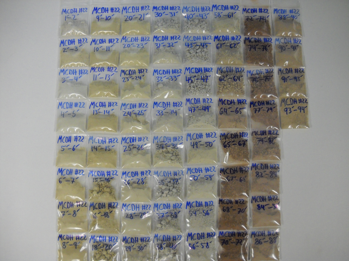 Image showing multiple sample bags of cuttings from drill hole 22