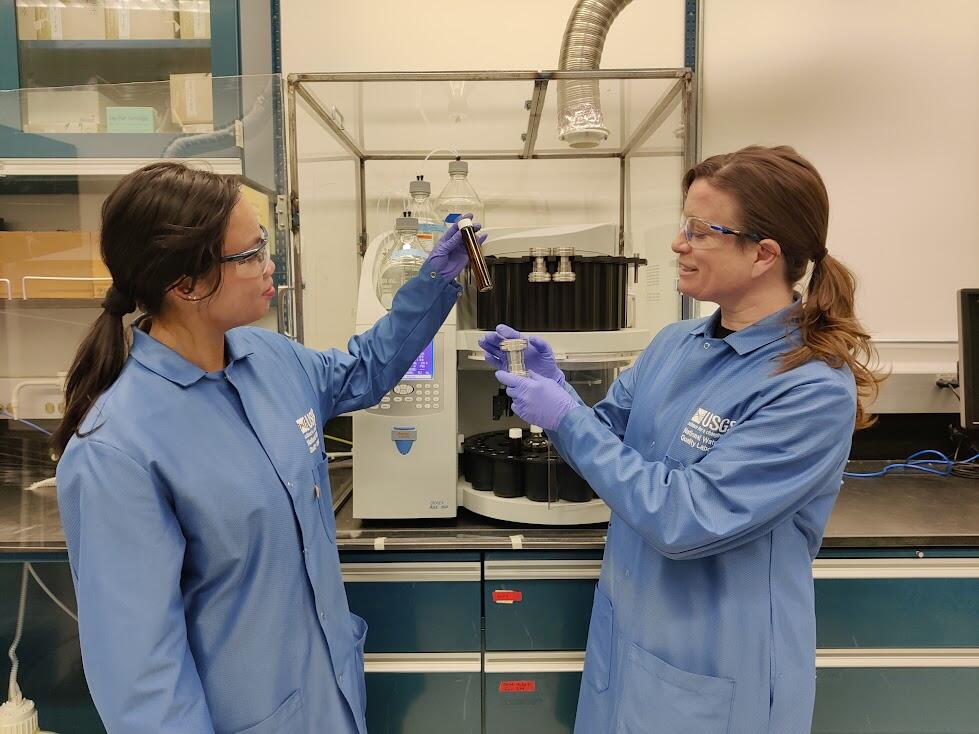 USGS scientists preparing samples in the lab