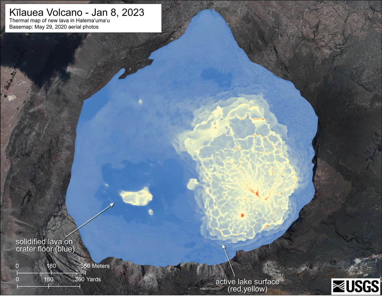 Color map of lava lake temperature