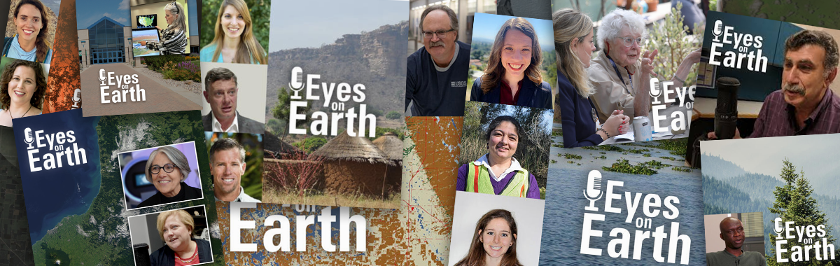 Various Eyes on Earth Podcast Covers stacked on top of each other