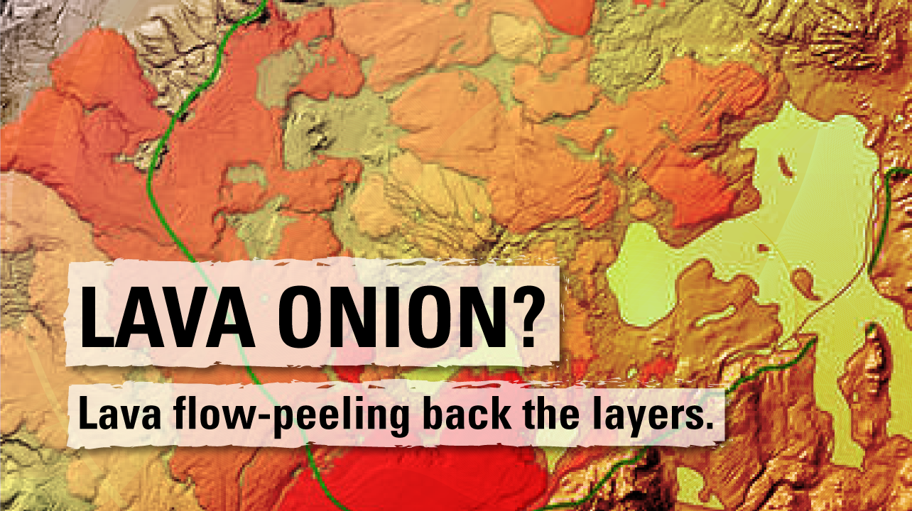 View of steep lava mountain with title text and description.