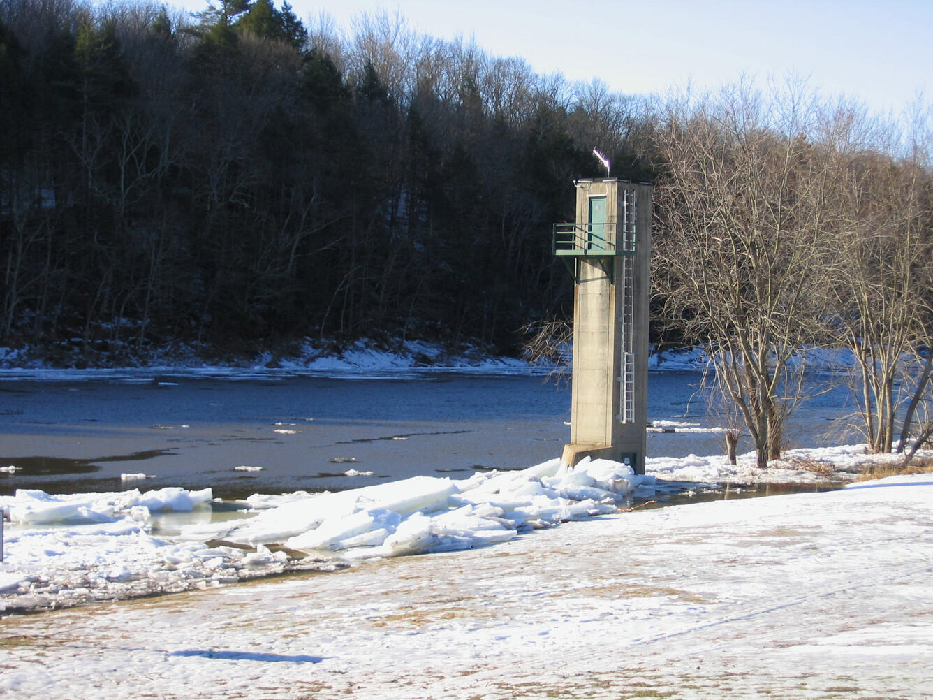 Looking at the Montague Gage with Ice buildup against it.
