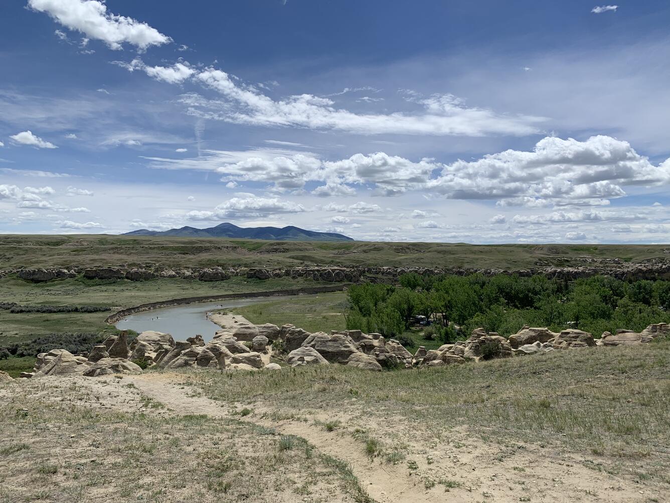 Image of the milk river winding through prairie
