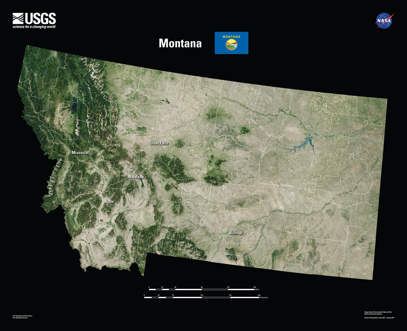 Color Landsat 8 mosaic of Montana