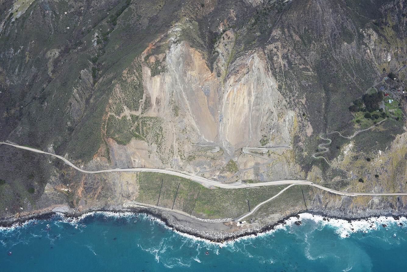 Mud Creek slide seen from the air on February 22 2024