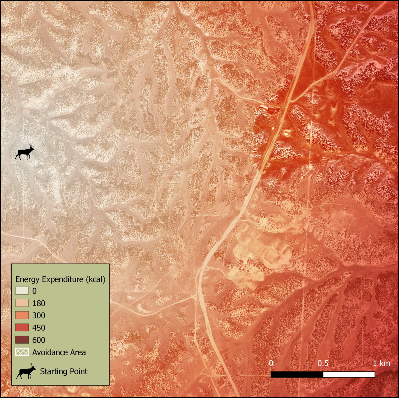 An image of mule deer energy ependiture before the additionof natural gas pads