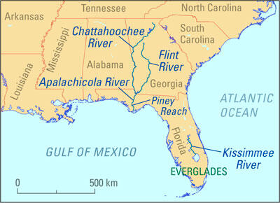 Map shows Florida and surrounding states with rivers labeled.