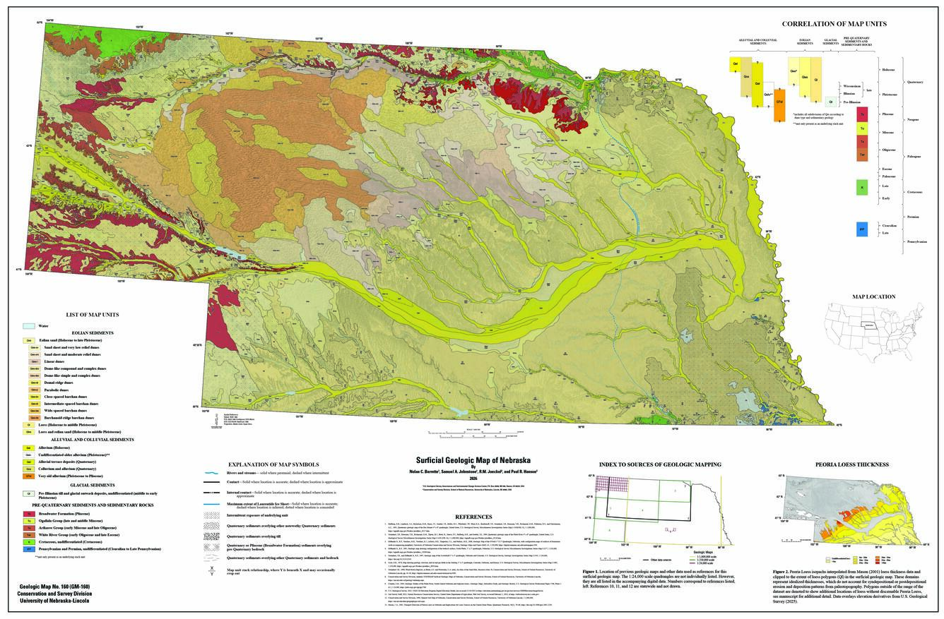 map showing surficial geology of Nebraska