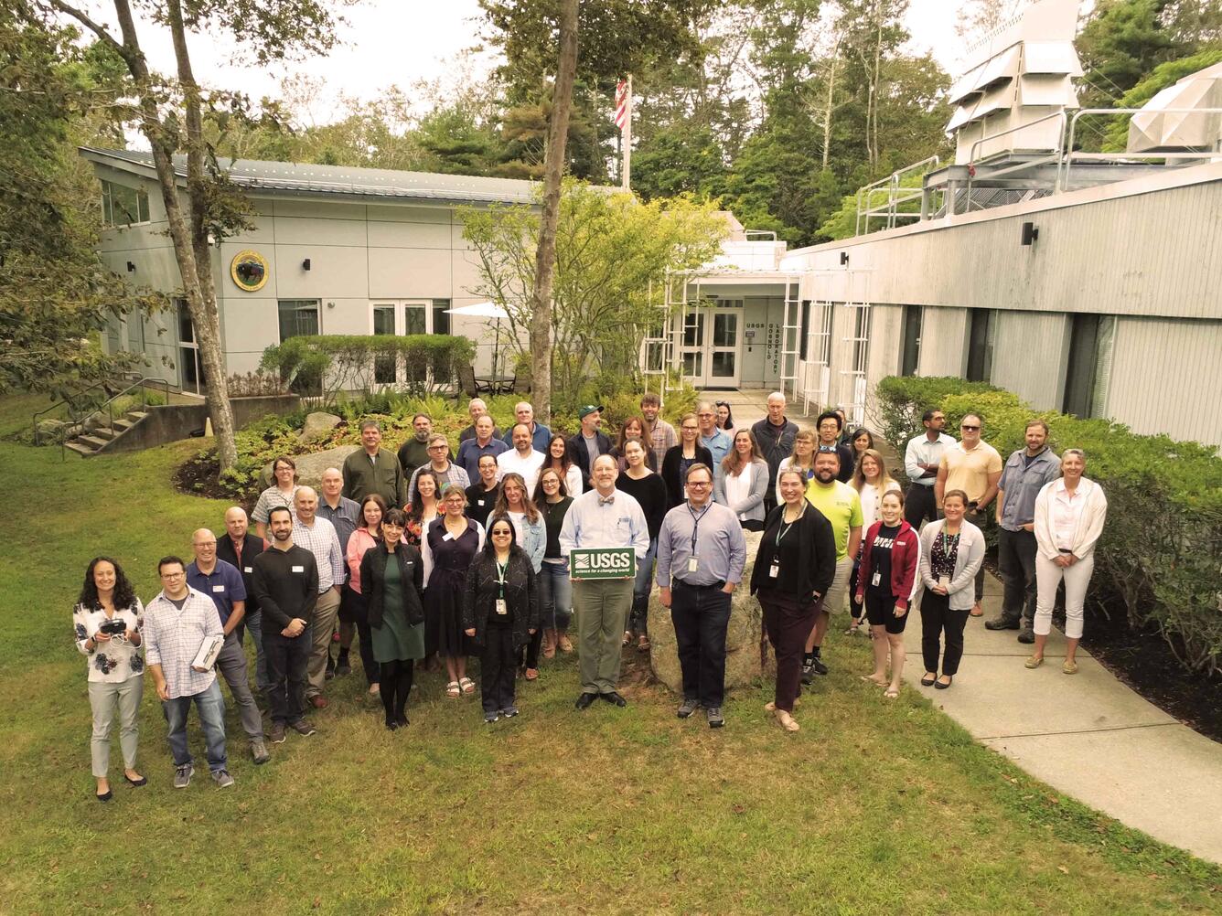 aerial group photo of big group outside