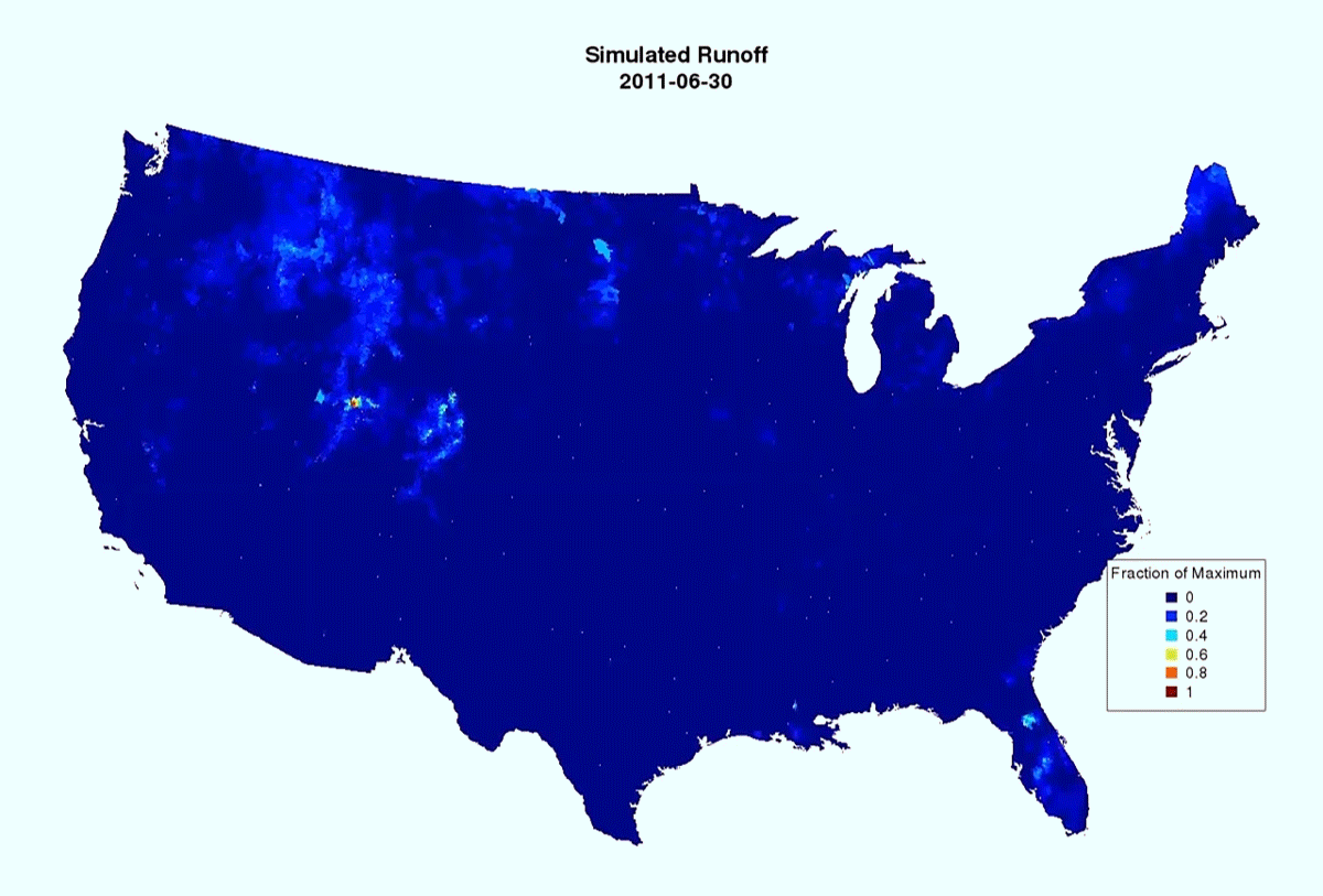 Animation of national simulated runoff from April to June, 2011