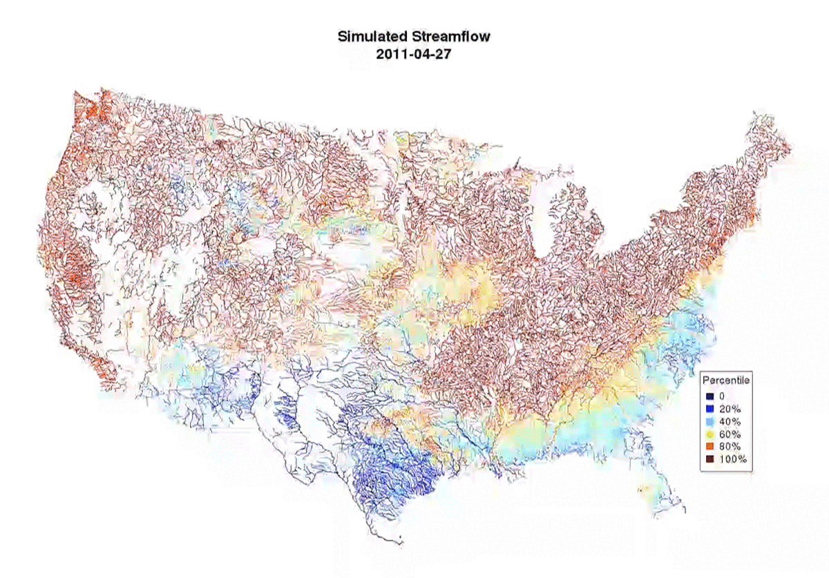 Animation of national simulated streamflow from April to June, 2011