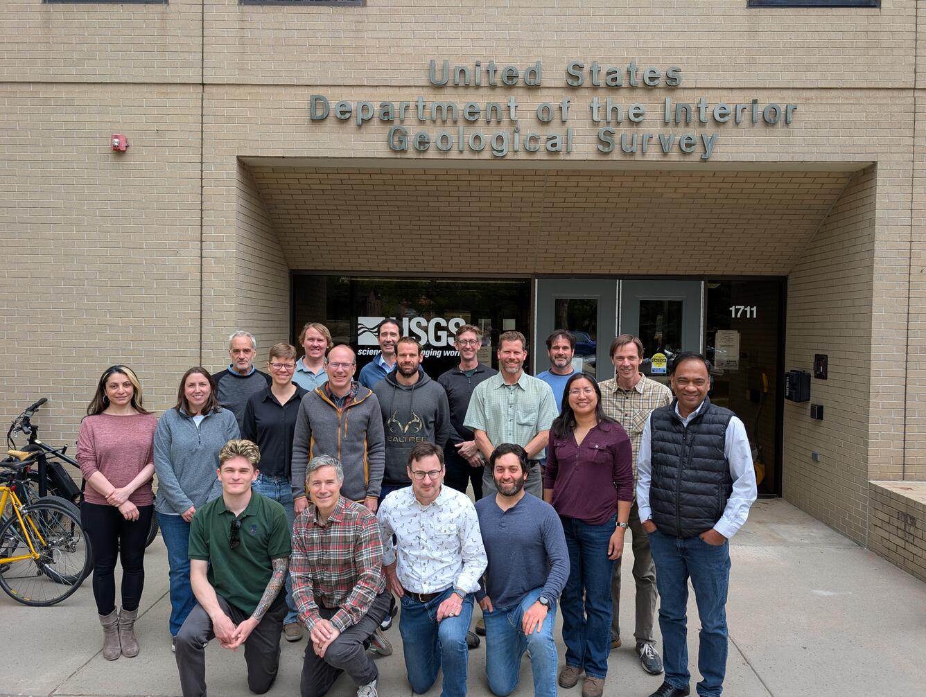 The National Seismic Hazard Model Project Team on April 29, 2026, standing outside the Geologic Hazards Science Center building in Golden, Colorado.