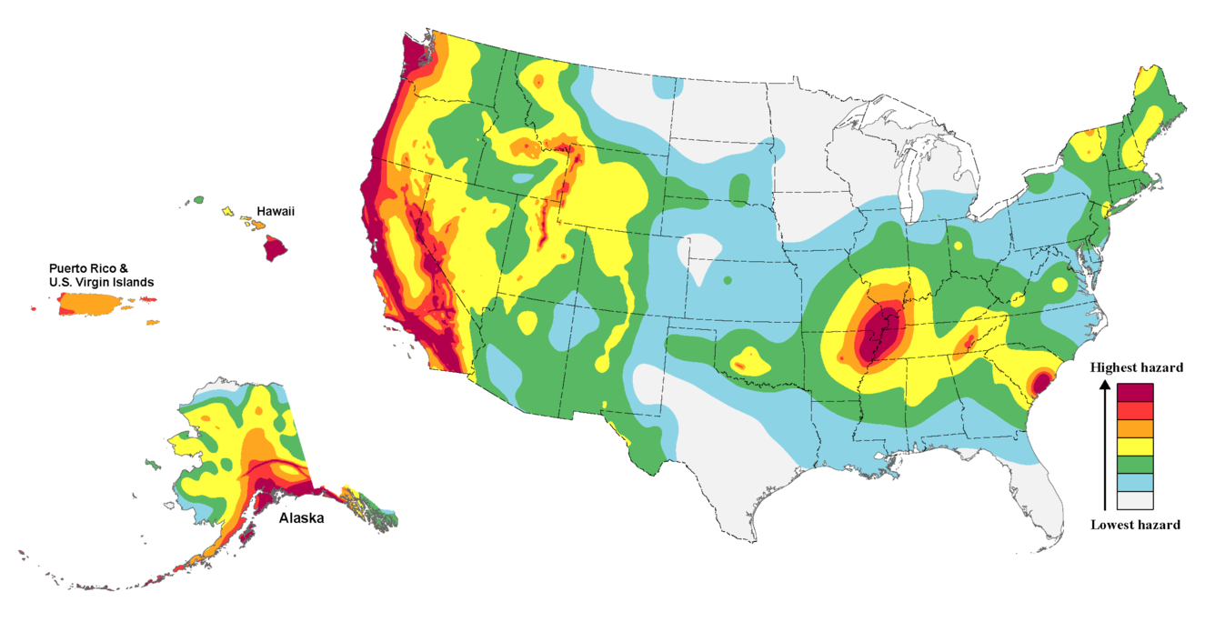 map of US, Hawaii, Alaska, Puerto Rico with colored contours