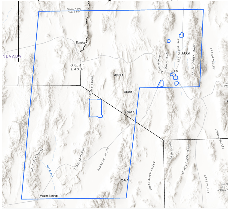Blue outline shows Earth MRI survey area over map of Nevada.