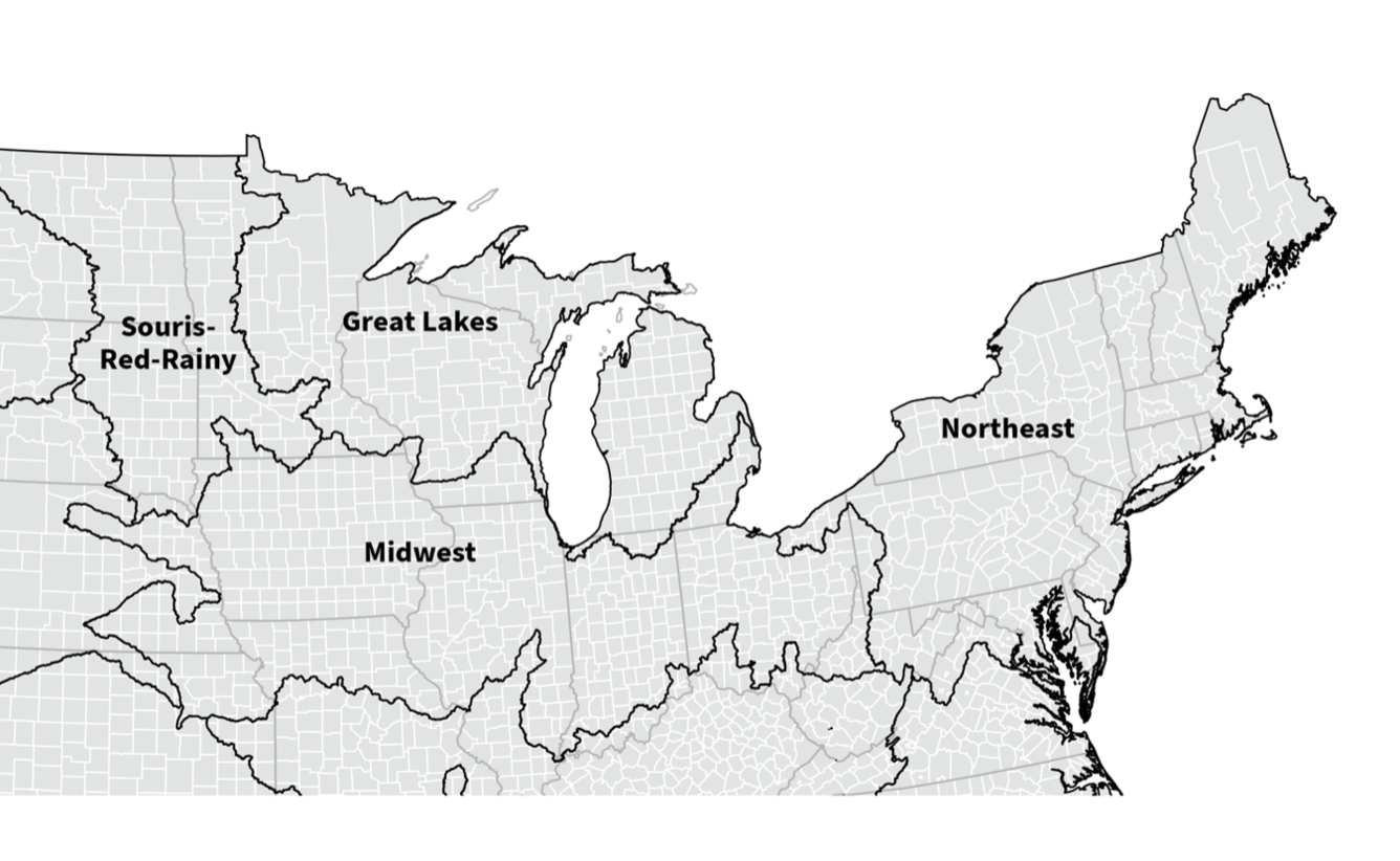 Map of Northeastern U.S. broken down into NWAAS regions. 