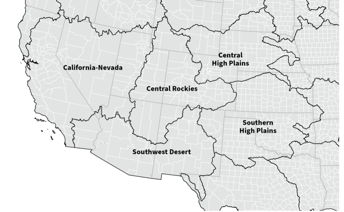Map of Southwestern U.S. broken down into NWAAS regions.