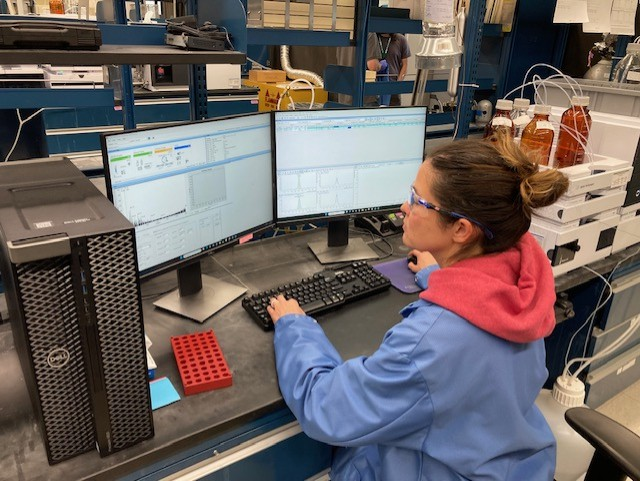 Chemist running quality assurance process on computer