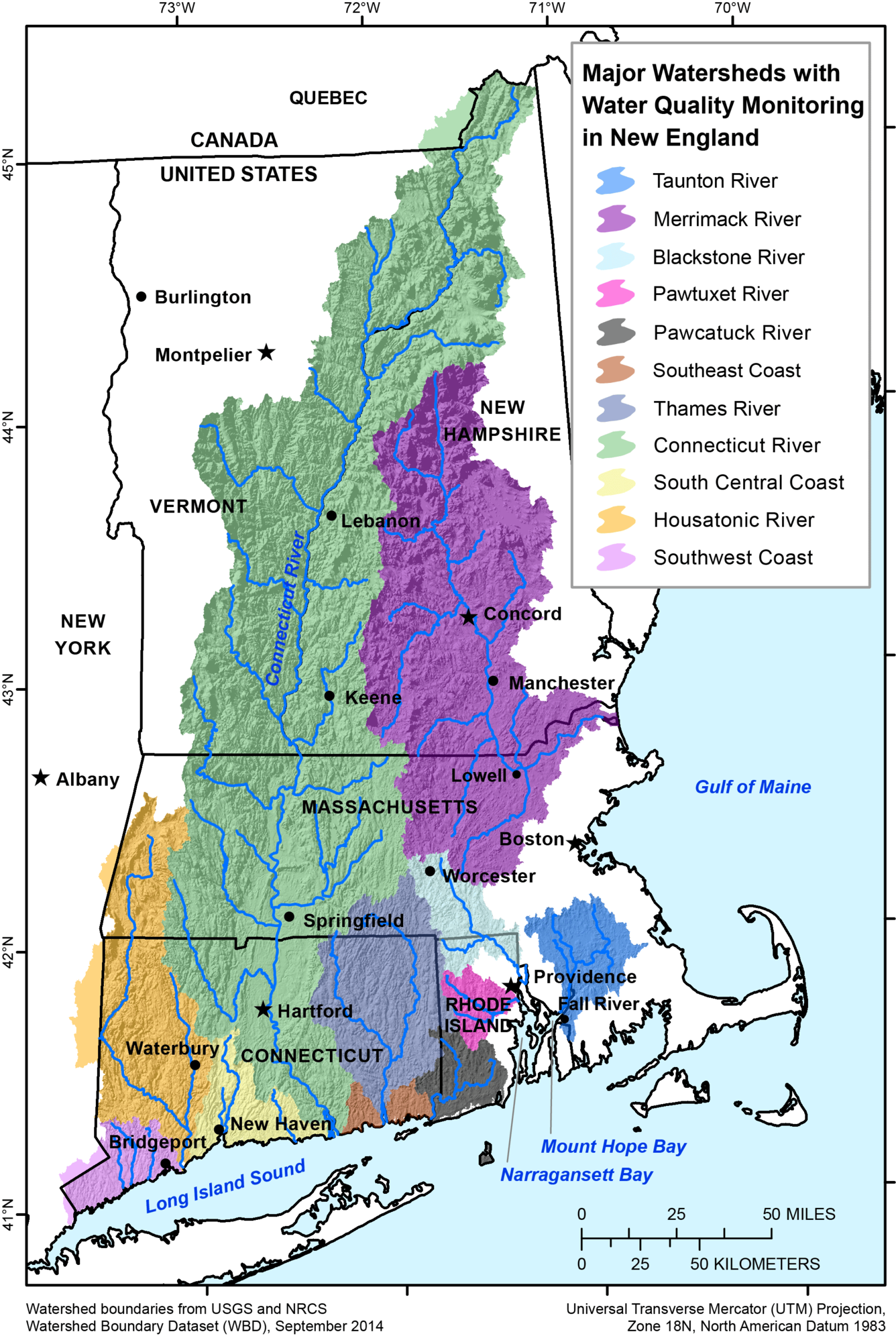 Map of Long Island Sound Major Watersheds