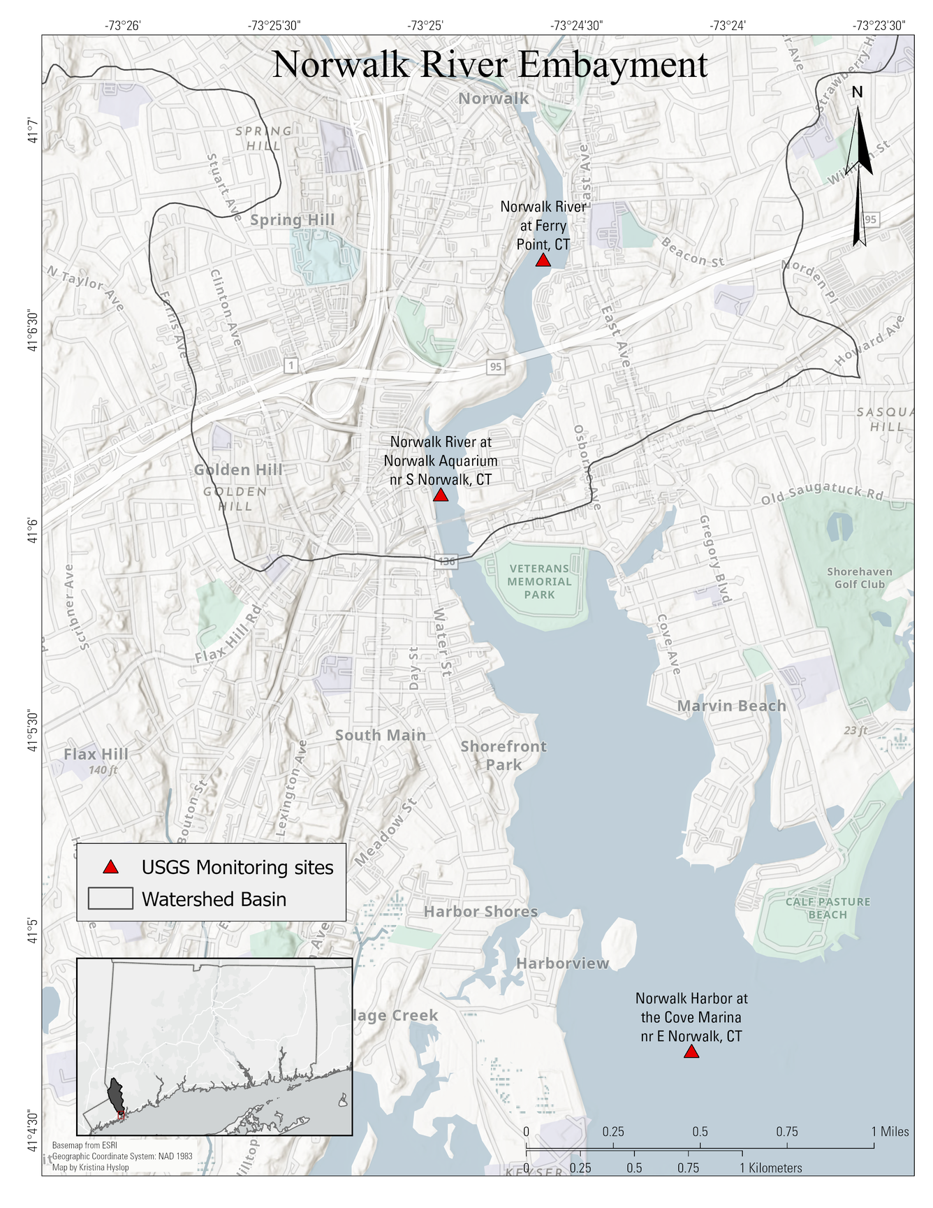 Map of Norwalk River embayment in Connecticut