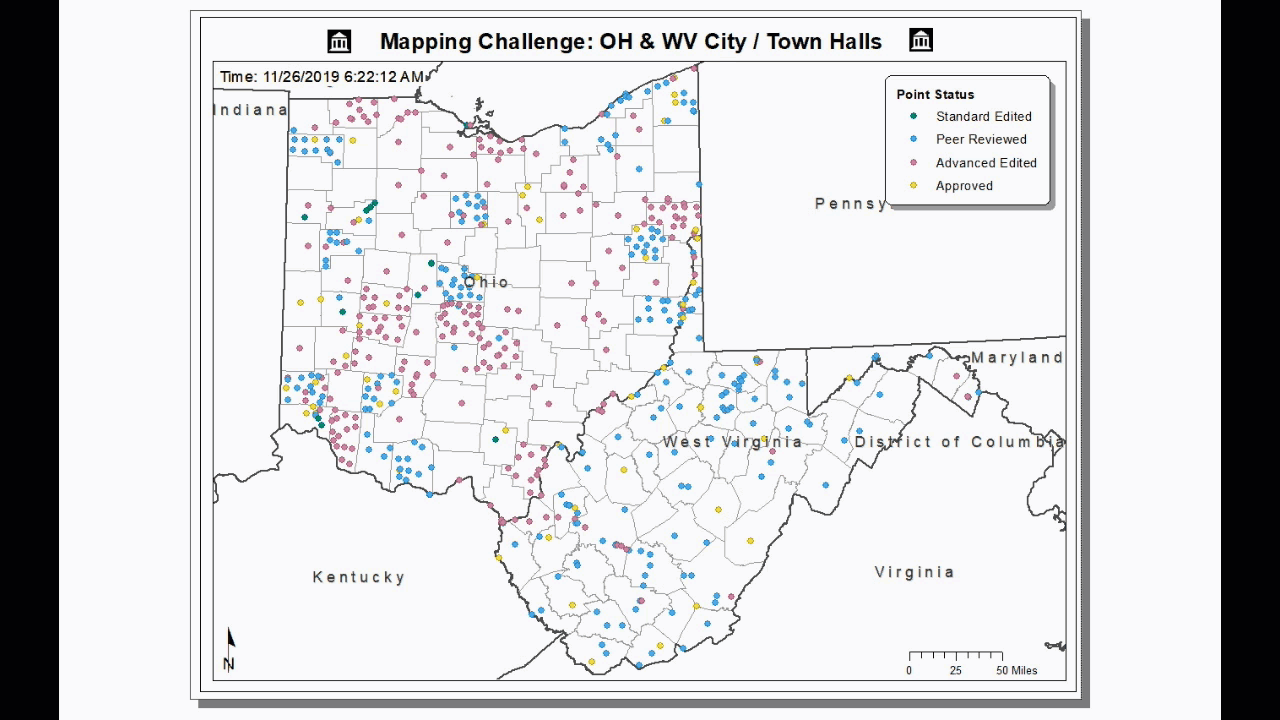 TNMCorps Mapping Challenge: Time Lapse for City/Town Halls in OH & WV
