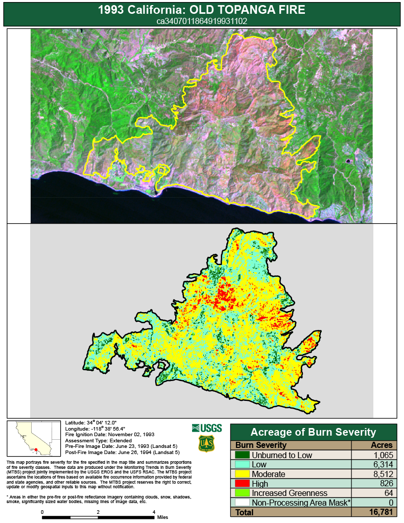 Two maps showing the same area of a fire scar and some explanatory text below