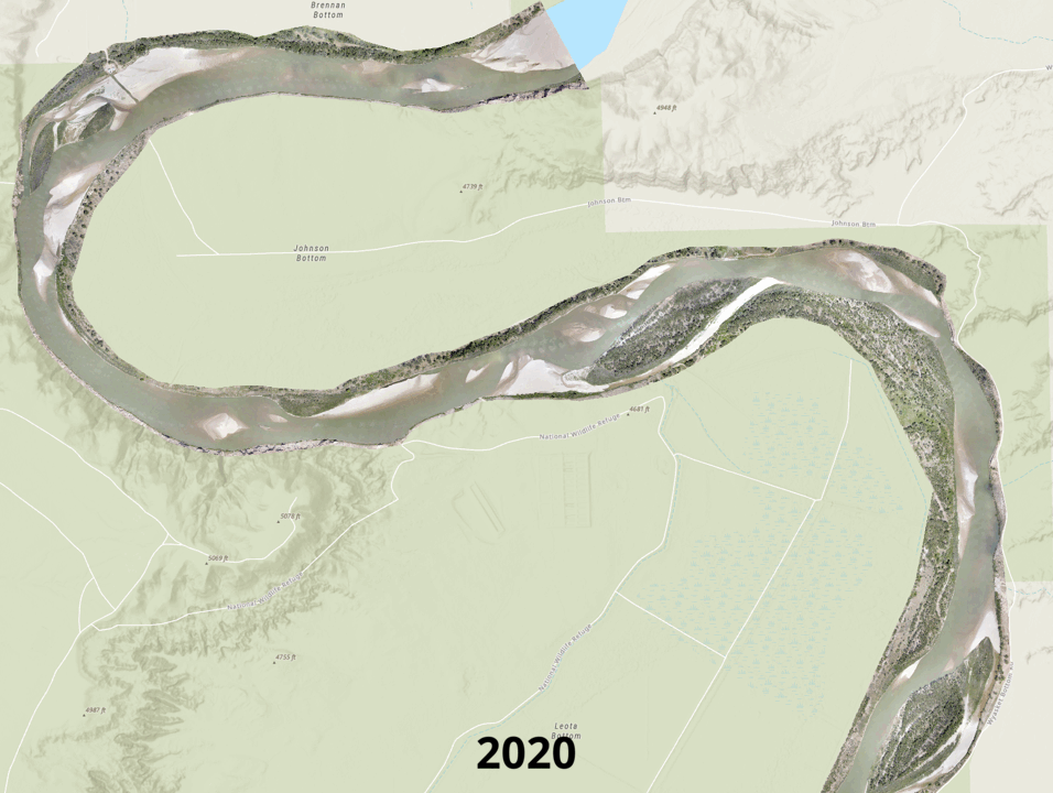 photo montage of yearly riverbed changes across 2020-2024