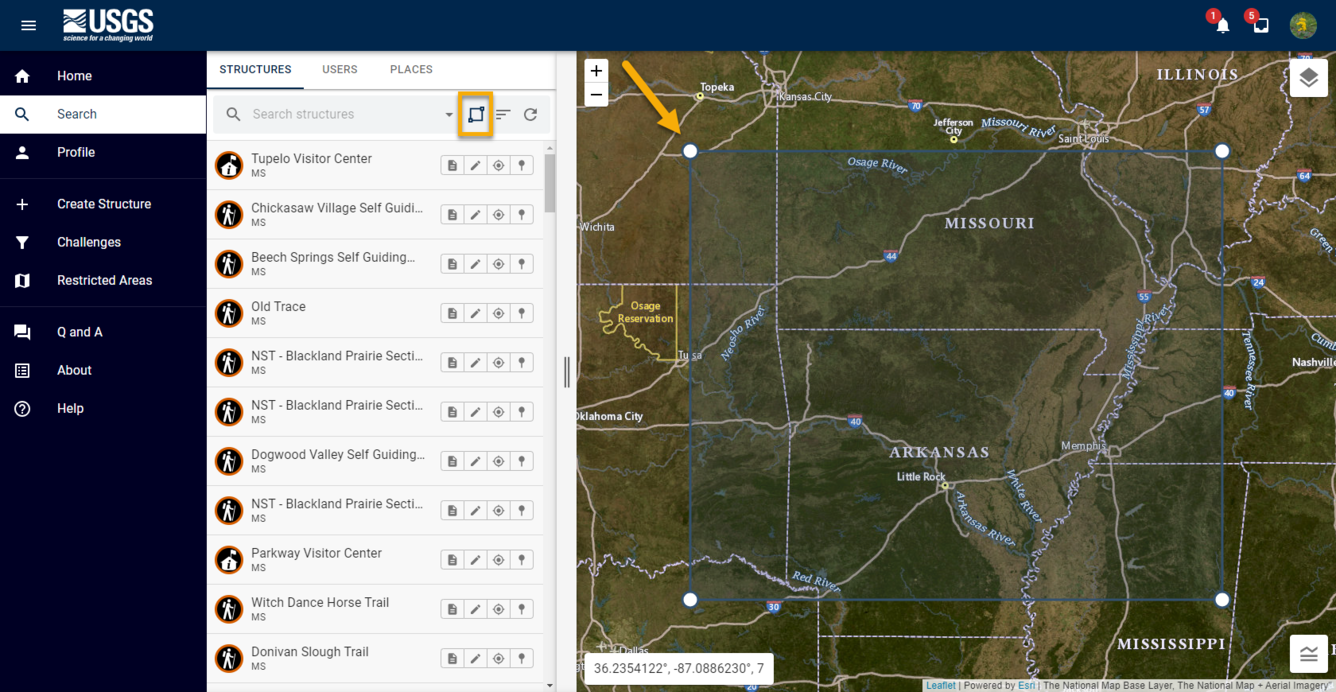 The bounding box tool visually selects an area of interest