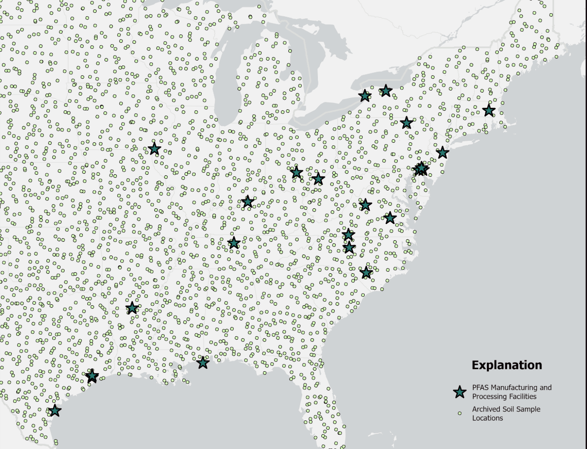 Map of PFAS manufacturing and processing facility locations