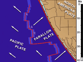 Animated GIF of the tectonic evolution of western North America shows the birth and lengthening of the San Andreas fault