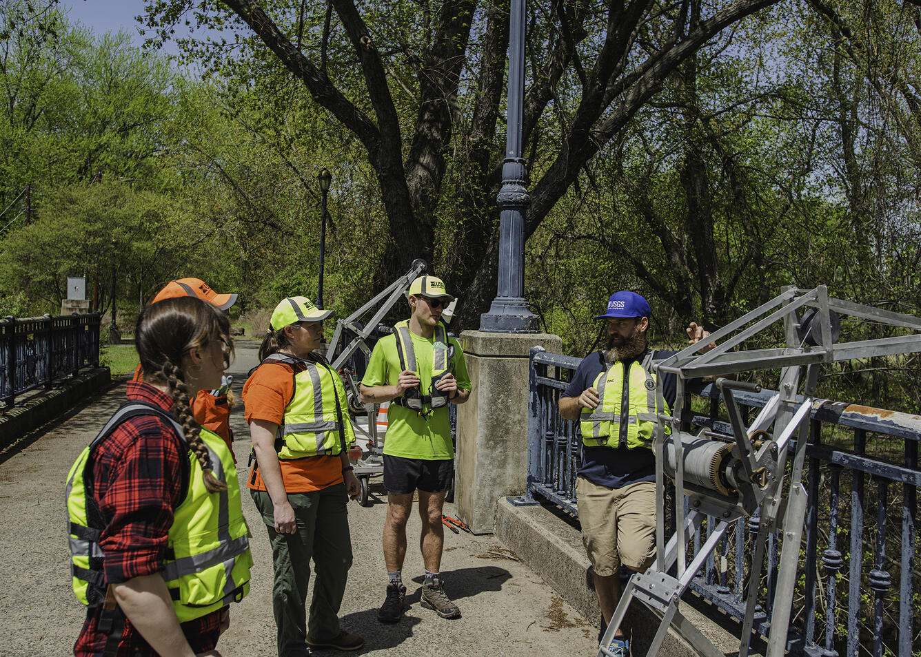 Members of the New England Water Science Center conduct bridge crane training in East Hardford, CT, on April 29, 2025.