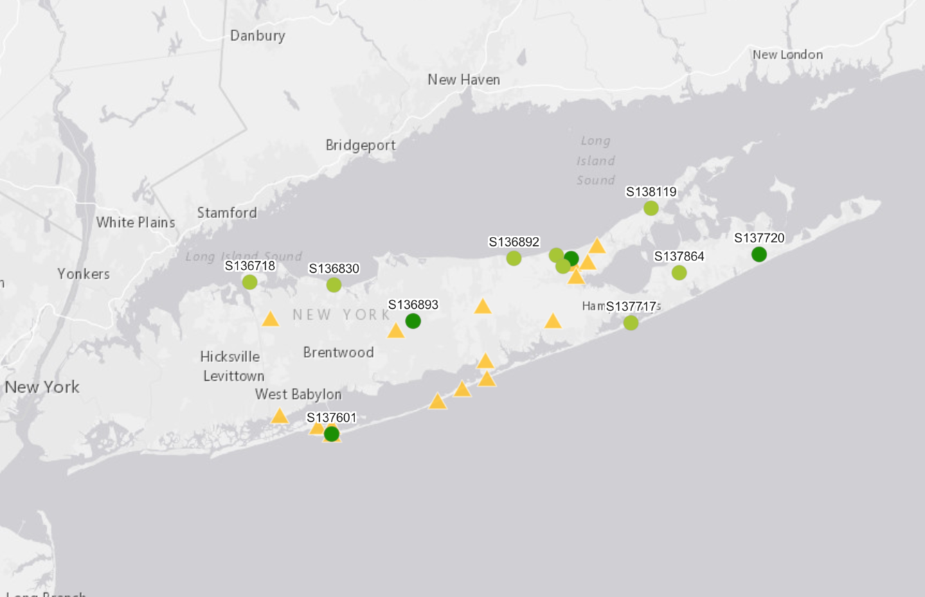 A map of Long Island, New York showing the locations of the Phase 2 wells