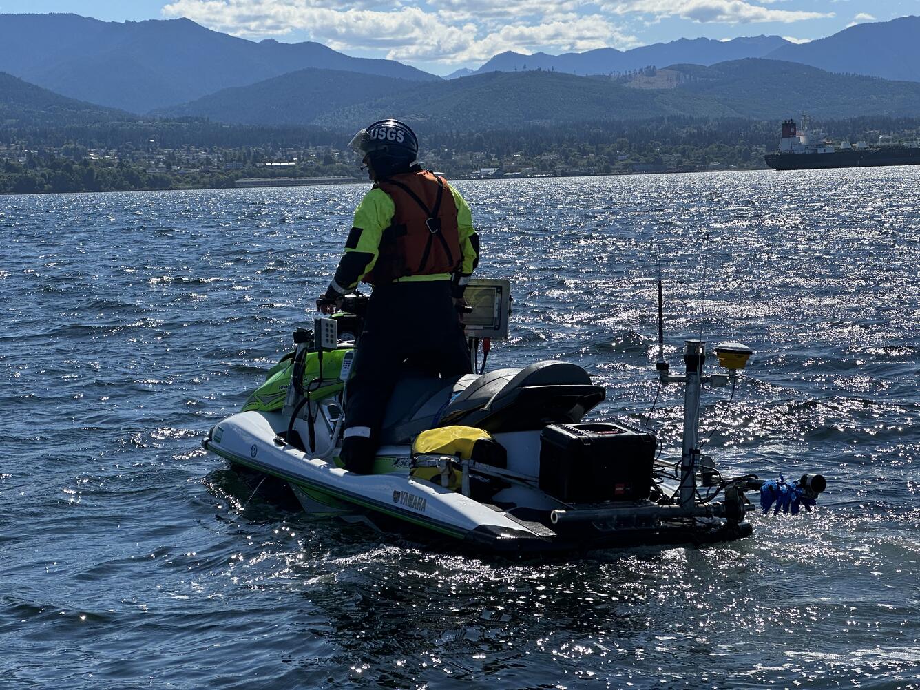 Photo showing personal watercraft equipped with survey equipment used during the mapping mission